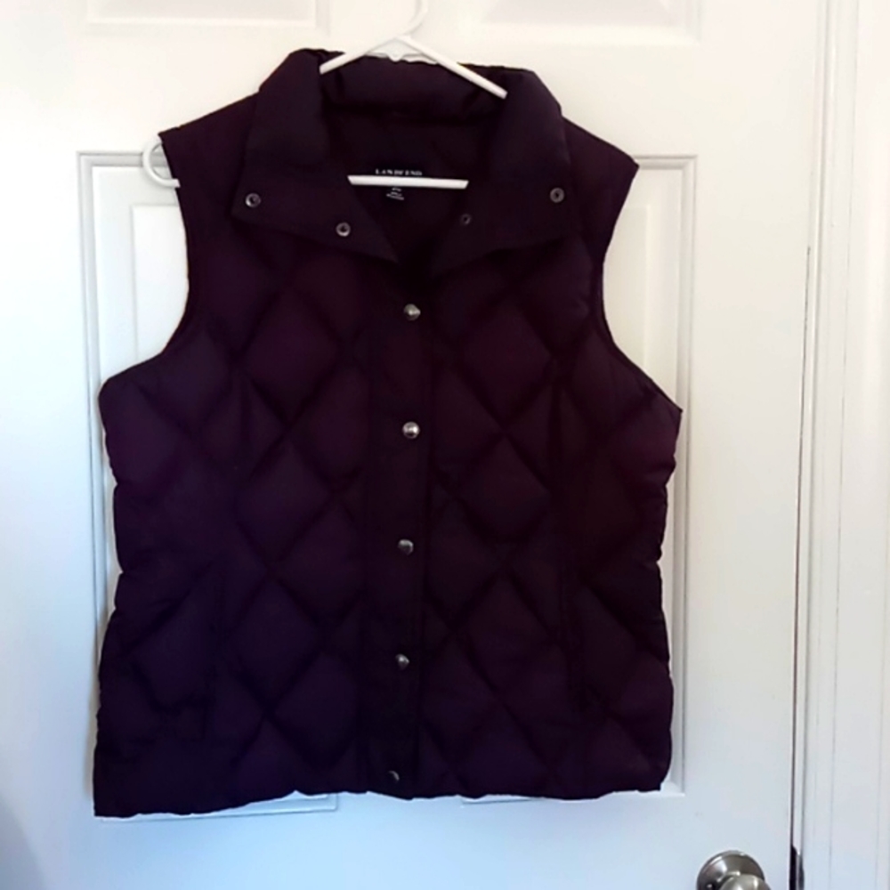 Lands' End dark purple puffer vest, size M, 80% down, 20% feathers